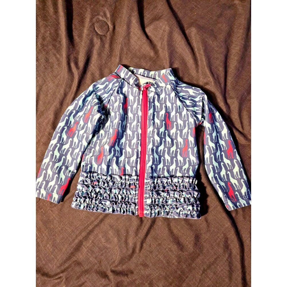 Swimzip Girls zip Up Rash Guard Swimsuit Top Blue Giraffe Print Size 12m 18m
